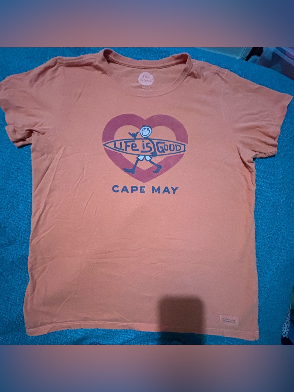 Life Is Good Peach Short-Sleeve Cape May Heart Logo Tee Size Large